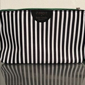 Kate Spade and Clinique Black and White Striped Cosmetic Bag